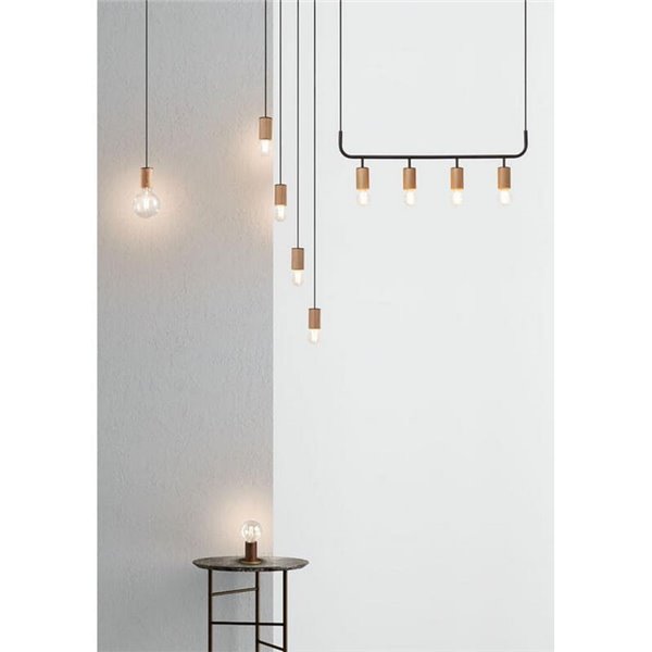 Lámpara colgante minimalista KOPA negro y madera natural E27 (no incl.)