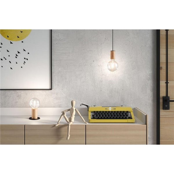 Lámpara colgante minimalista KOPA negro y madera natural E27 (no incl.)