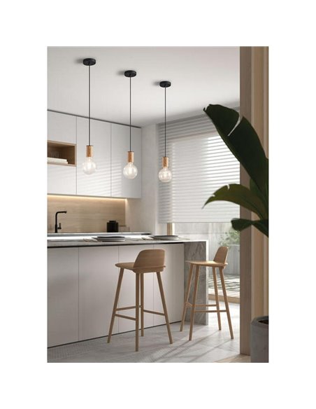 Suspension minimaliste KOPA, bois noir et naturel, douille E27 (non fournie)