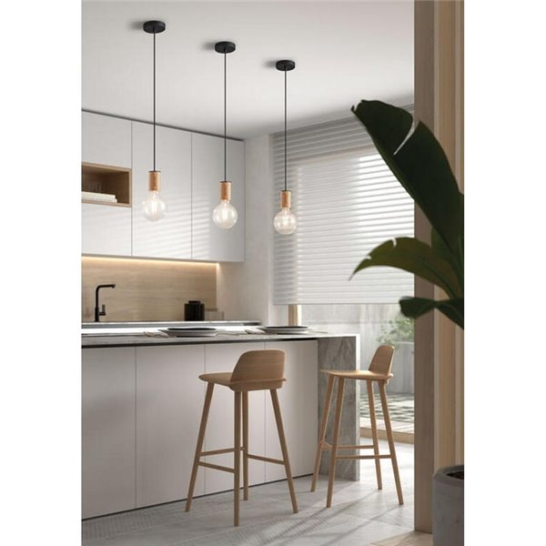 Suspension minimaliste KOPA, bois noir et naturel, douille E27 (non fournie)