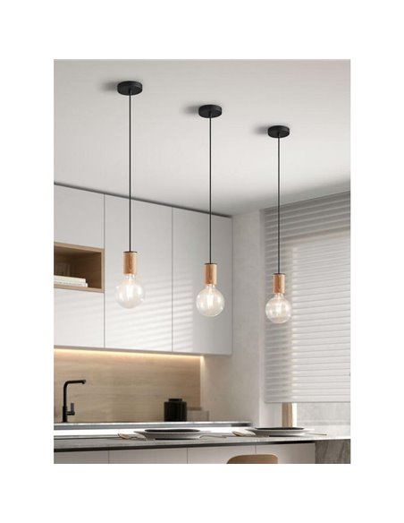 Suspension minimaliste KOPA, bois noir et naturel, douille E27 (non fournie)