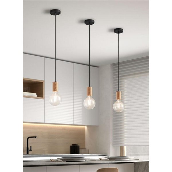 Lámpara colgante minimalista KOPA negro y madera natural E27 (no incl.)