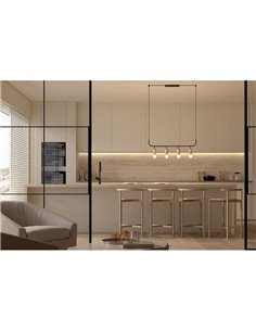 Luminária de teto pendente KOPA com 4 pontos de luz E27, latão fosco e madeira de nogueira. 2