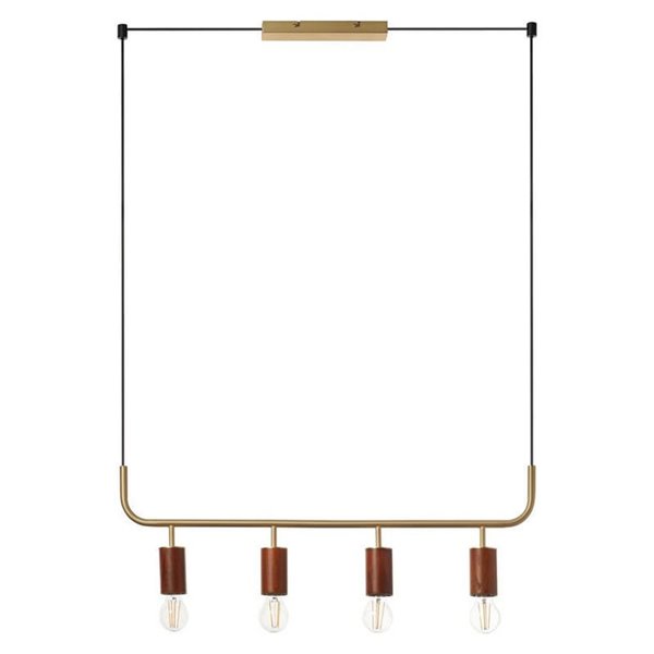 Lámpara de techo colgante con 4 puntos de luz E27 KOPA latón mate y madera nogal 