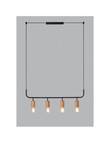 Suspension KOPA en bois naturel et noir mat avec 4 ampoules E27