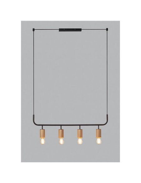 Lámpara de techo colgante con 4 puntos de luz E27 KOPA negro mate y madera natural
