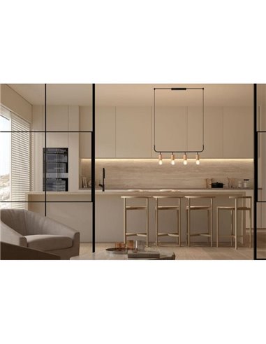 Lámpara de techo colgante con 4 puntos de luz E27 KOPA negro mate y madera natural