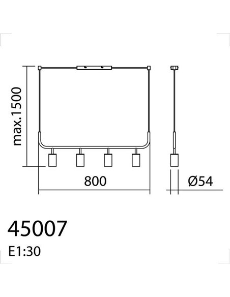 Luminária de teto pendente KOPA em preto fosco e madeira natural com 4 soquetes E27.
