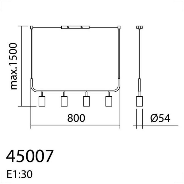 Luminária de teto pendente KOPA em preto fosco e madeira natural com 4 soquetes E27.