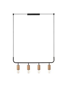 Lámpara de techo colgante con 4 puntos de luz E27 KOPA negro mate y madera natural