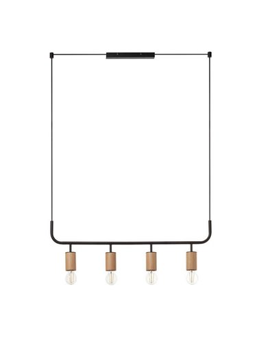 Lámpara de techo colgante con 4 puntos de luz E27 KOPA negro mate y madera natural