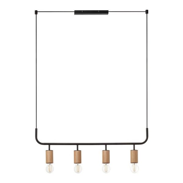 Lámpara de techo colgante con 4 puntos de luz E27 KOPA negro mate y madera natural