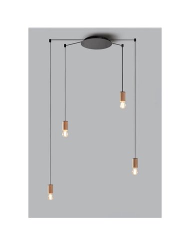 Lámpara colgante KOPA para base multiple latón mate y madera nogal E27 (no incl.)