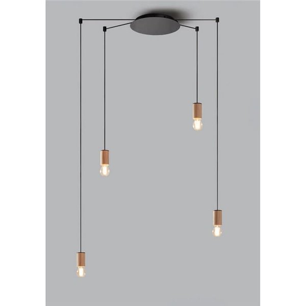 Lámpara colgante KOPA para base multiple latón mate y madera nogal E27 (no incl.)