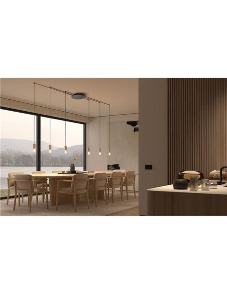 Lámpara colgante KOPA para base múltiple negra y madera natural E27 (no incl.)