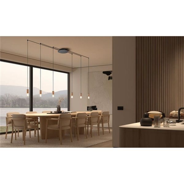 Lámpara colgante KOPA para base múltiple negra y madera natural E27 (no incl.)