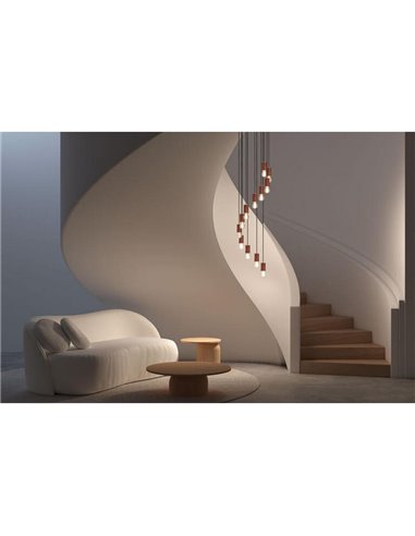 Lámpara colgante KOPA para base múltiple negra y madera natural E27 (no incl.)