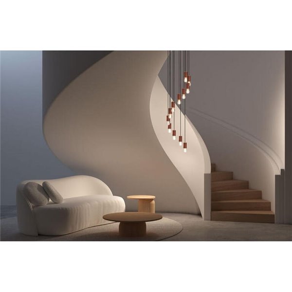 Lámpara colgante KOPA para base múltiple negra y madera natural E27 (no incl.)