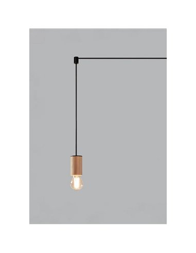 Lámpara colgante KOPA para base múltiple negra y madera natural E27 (no incl.)