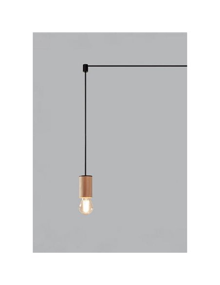 Lámpara colgante KOPA para base múltiple negra y madera natural E27 (no incl.)