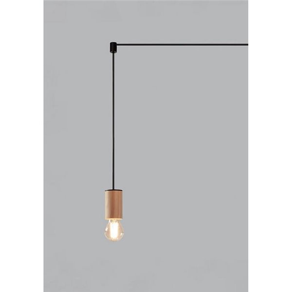 Lámpara colgante KOPA para base múltiple negra y madera natural E27 (no incl.)