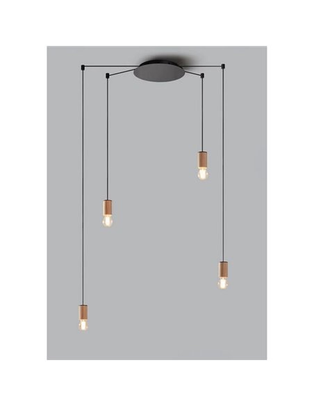 Lámpara colgante KOPA para base múltiple negra y madera natural E27 (no incl.)