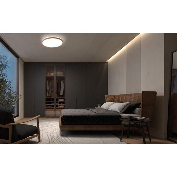 Luminária de teto LED branca OSONA Ø32cm, 26+6W 3000lm+600lm, com seletor de temperatura de cor e intensidade.