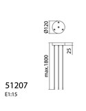 Accesorio colgante para plafón LED OSONA negro Ø12cm, max 180cm de largo
