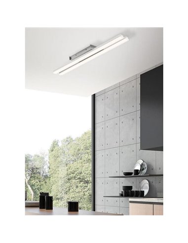 Luminária de teto linear LED KUSI, cromada fosca, 2x16W, 3280lm, 60cm, 4000K