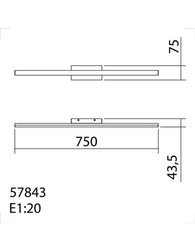 Luminária de teto linear LED KUSI, cromada fosca, 20W, 2200 lúmens, 75 cm, 4000K