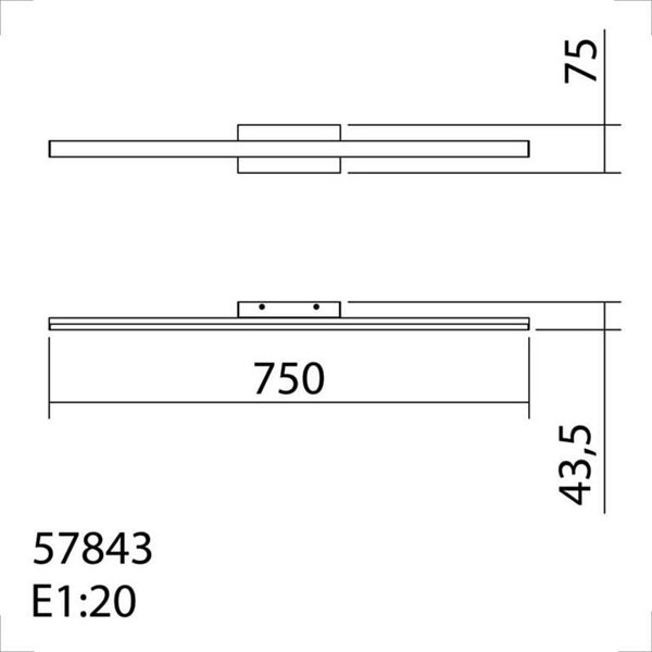 Plafonnier linéaire LED KUSI, chrome mat, 20 W, 2200 lm, 75 cm, 4000 K