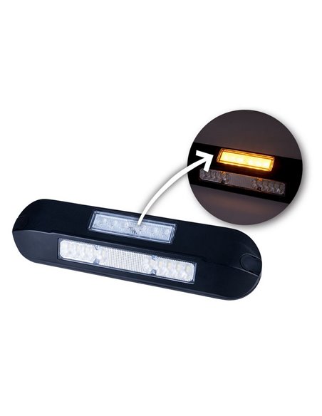 Luz de trabajo LED con luz de advertencia ámbar LRD 3043/BL/A1/4K 12/24V EMC E9 carcasa negra R65 XA1