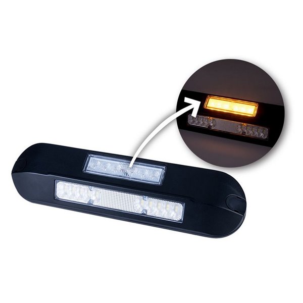Luz de trabajo LED con luz de advertencia ámbar LRD 3043/BL/A1/4K 12/24V EMC E9 carcasa negra R65 XA1