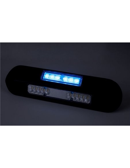 Luz de trabajo LED con luz de advertencia azul LRD 3043/BL/B2/4K 12/24V EMC E9 carcasa negra R65 XB2