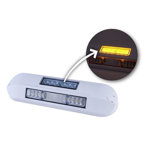 Luz de trabalho LED com luz de advertência âmbar LRD 3043/WH/A1/4K 12/24V EMC E9 carcaça branca R65 XA1