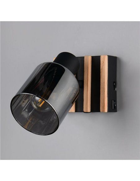 Applique murale TRAVIA, métal et bois, avec interrupteur intégré, douille E14 max. 40 W, IP20