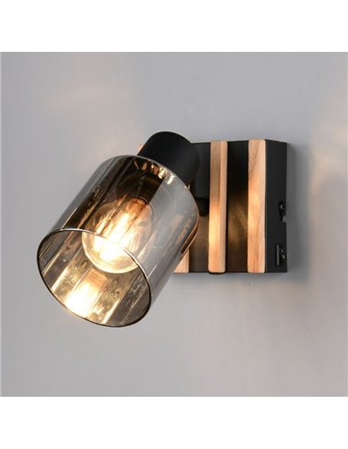 Aplique de pared TRAVIA metal y madera, con interruptor integrado excl. E14 max. 40W IP20