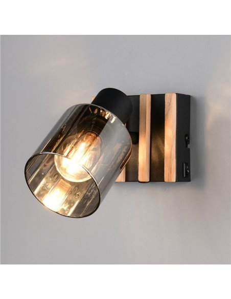 Arandela TRAVIA, em metal e madeira, com interruptor integrado (sem lâmpada E14, máx. 40W, IP20).