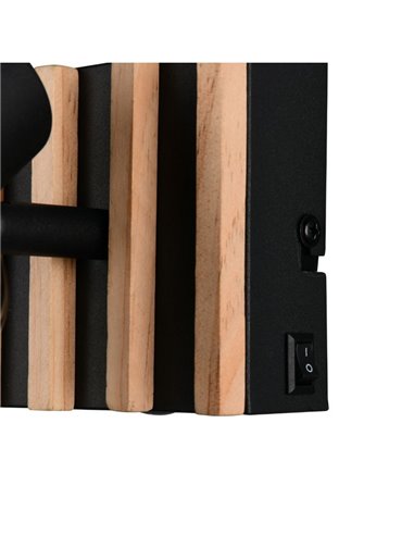 Applique murale TRAVIA, métal et bois, avec interrupteur intégré, douille E14 max. 40 W, IP20