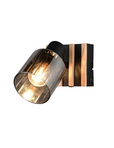 Arandela TRAVIA, em metal e madeira, com interruptor integrado (sem lâmpada E14, máx. 40W, IP20).