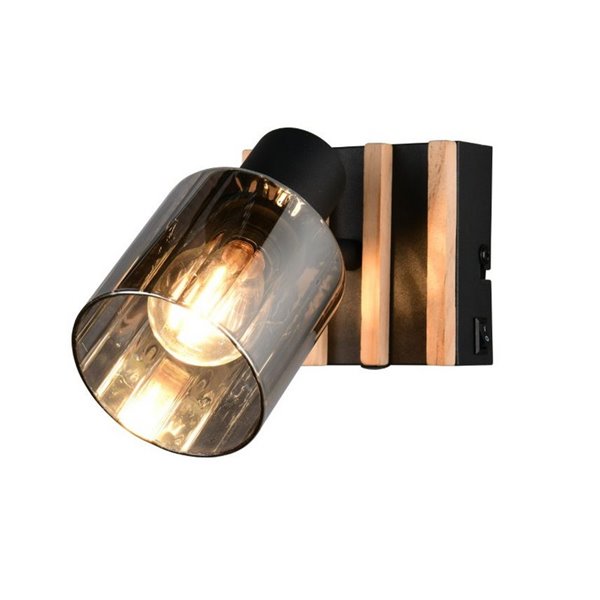 Applique murale TRAVIA, métal et bois, avec interrupteur intégré, douille E14 max. 40 W, IP20