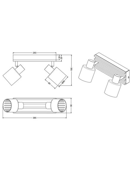 Regleta de techo 2 focos TRAVIA, pantallas ahumadas, excl. E14 max. 40W IP20