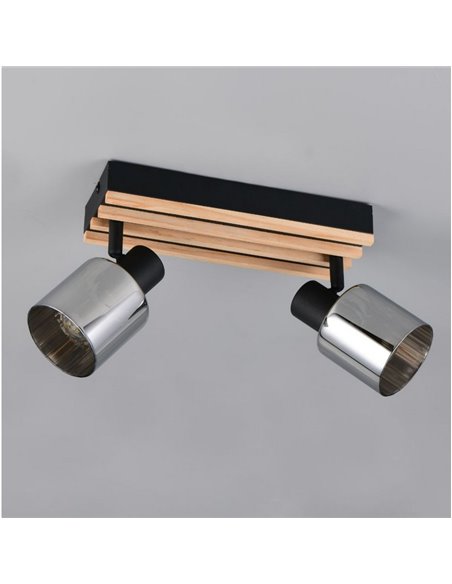 Regleta de techo 2 focos TRAVIA, pantallas ahumadas, excl. E14 max. 40W IP20