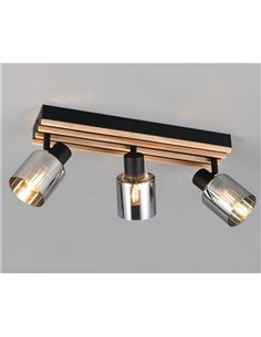 Regleta de techo 3 focos TRAVIA, madera y metal, excl. 3xE14 max. 40W IP20 2