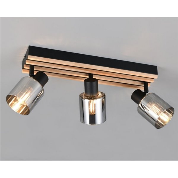 Luminária de teto TRAVIA com 3 lâmpadas, em madeira e metal, não inclui 3 lâmpadas E14, potência máxima de 40W, IP20.