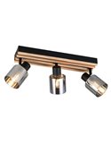 Regleta de techo 3 focos TRAVIA, madera y metal, excl. 3xE14 max. 40W IP20