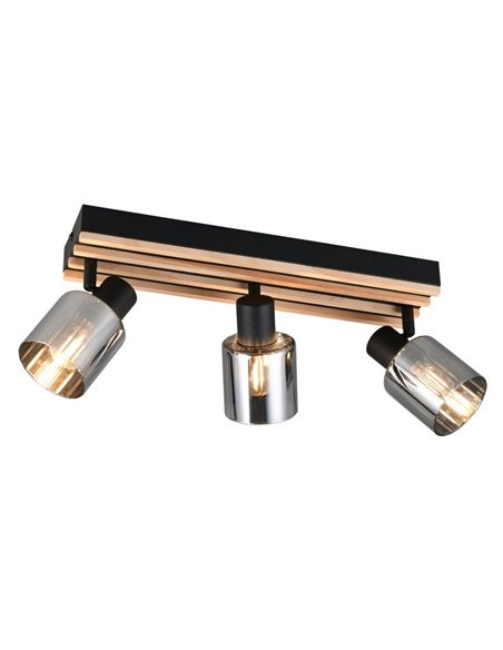 Regleta de techo 3 focos TRAVIA, madera y metal, excl. 3xE14 max. 40W IP20