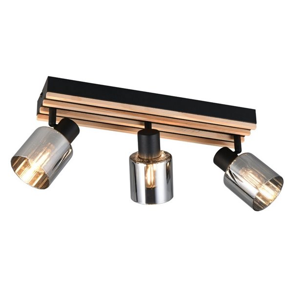 Regleta de techo 3 focos TRAVIA, madera y metal, excl. 3xE14 max. 40W IP20
