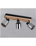 Réglette de plafond TRAVIA à 3 spots, bois et métal, sans 3 ampoules E14, 40 W max., IP20