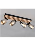 Réglette de plafond TRAVIA à 4 spots, abat-jour fumés, sans 4 ampoules E14, puissance max. 40 W, IP20